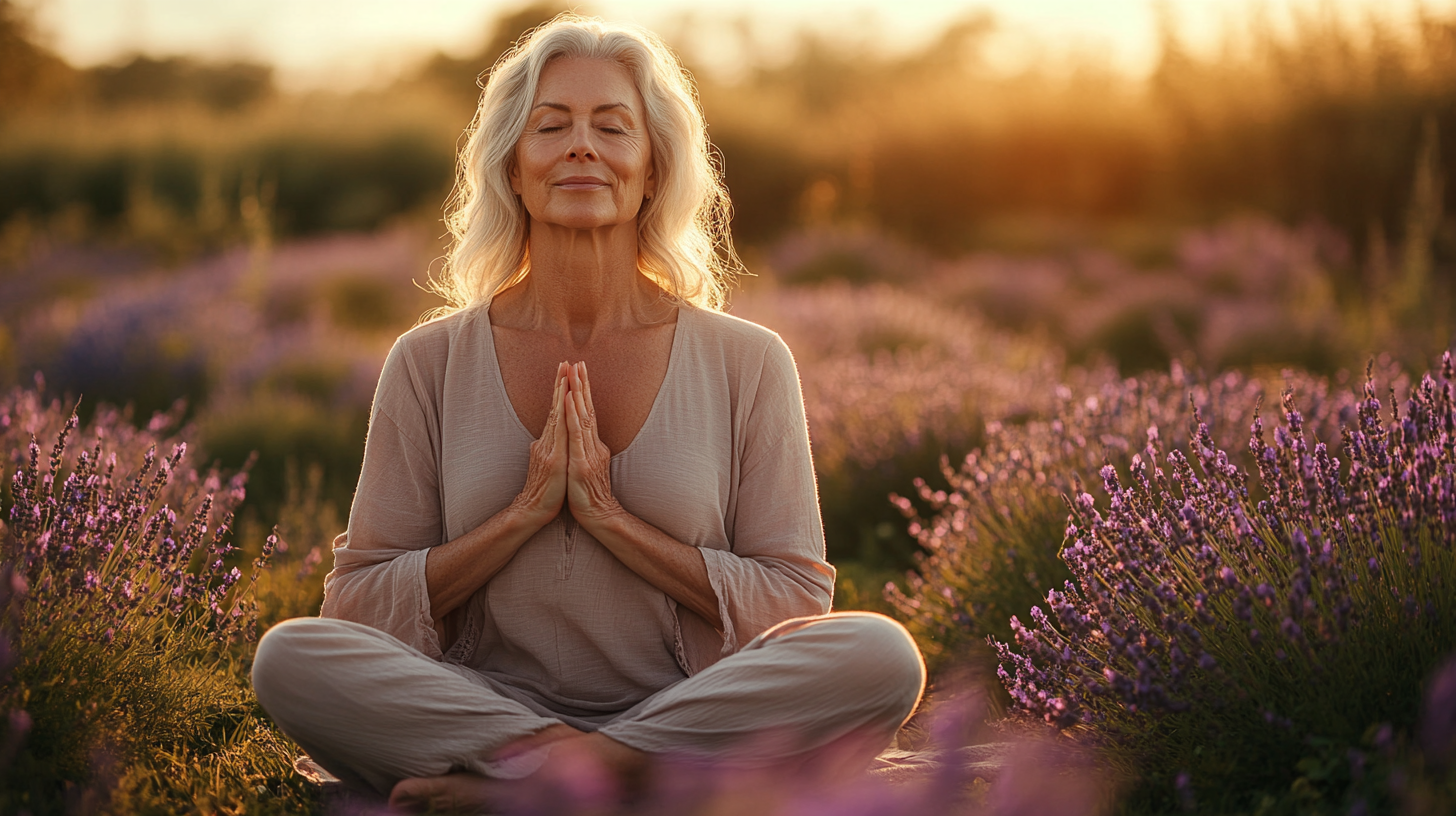 Напредък в йогата - зряла жена в напреднала йога поза